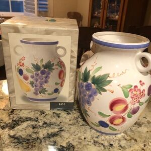 Brand New Painted Ceramic Fruit & Floral Vase Made In Japan For Mervyns